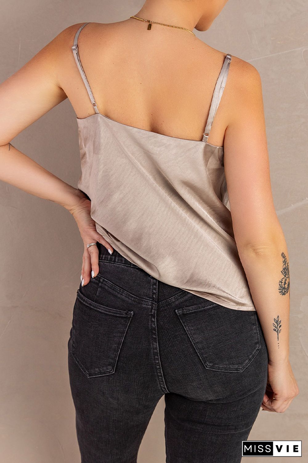 Apricot Cowl Neck Spaghetti Straps Tank Top