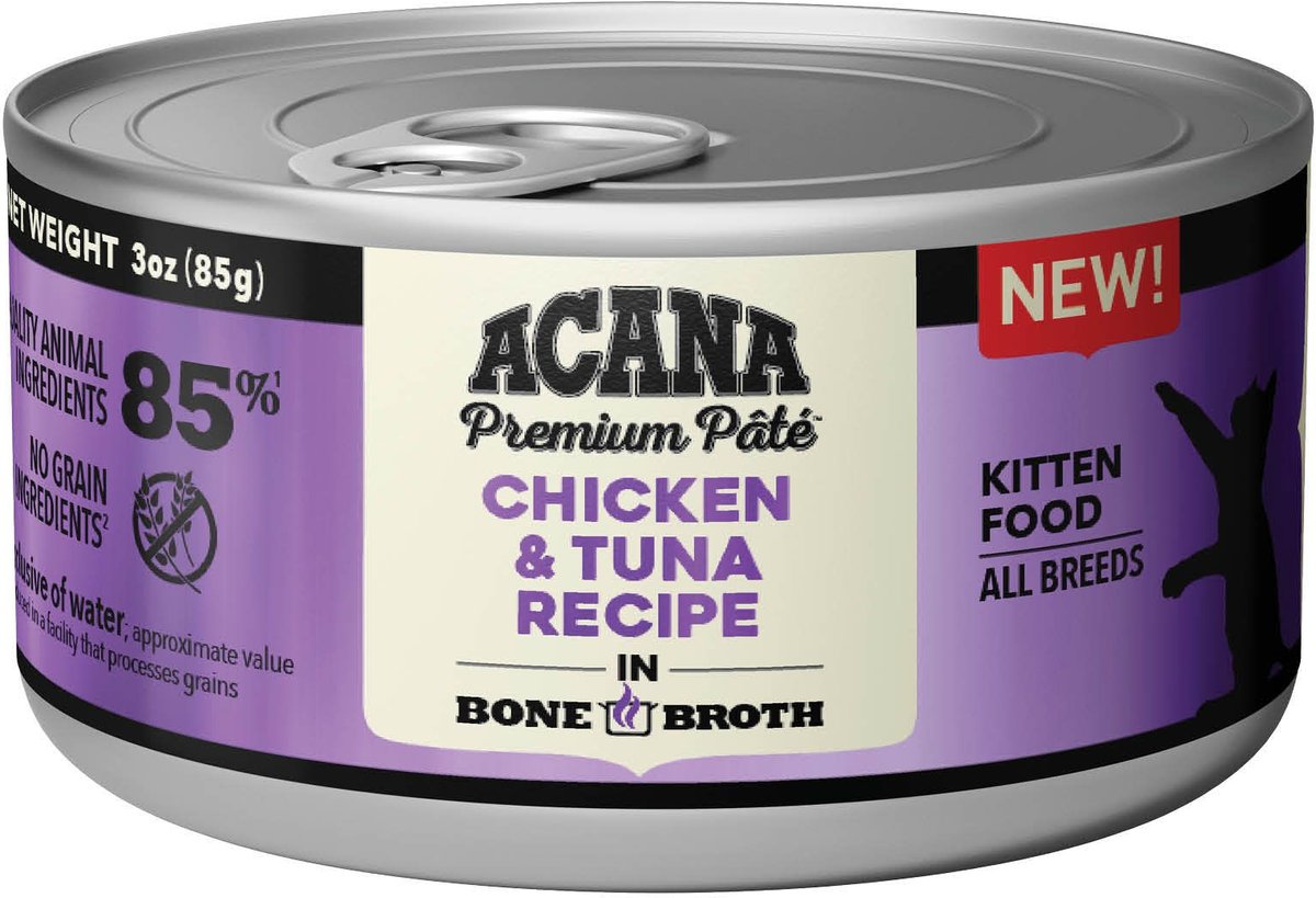 ACANA Chicken + Tuna Recipe in Bone Broth Grain-Free Wet Kitten Food， 3-oz can， case of 24