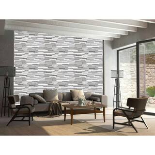 Dundee Deco 3D Falkirk Renfrew II 150 in. x 38 in. x 19 in. White Grey Faux Mosaic PVC Decorative Wall Paneling (10-Pack) REHD235G-10