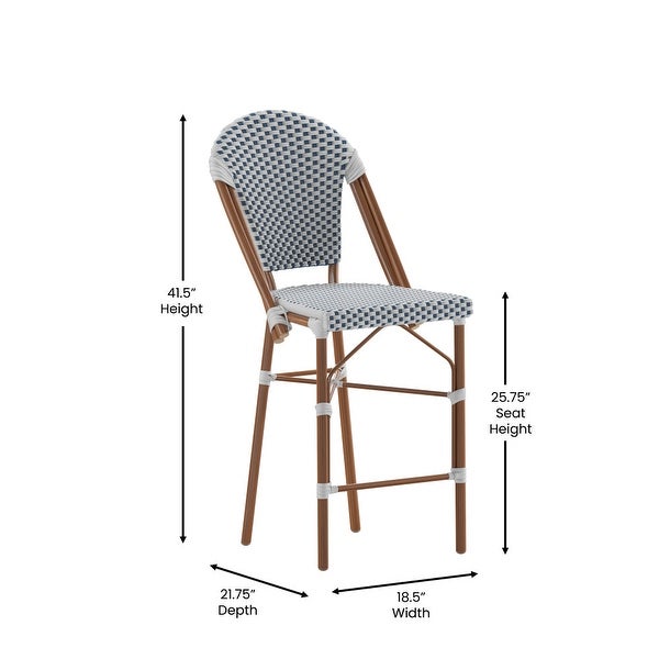 2 Pack All-Weather Commercial Paris Stools with Bamboo Print Frame