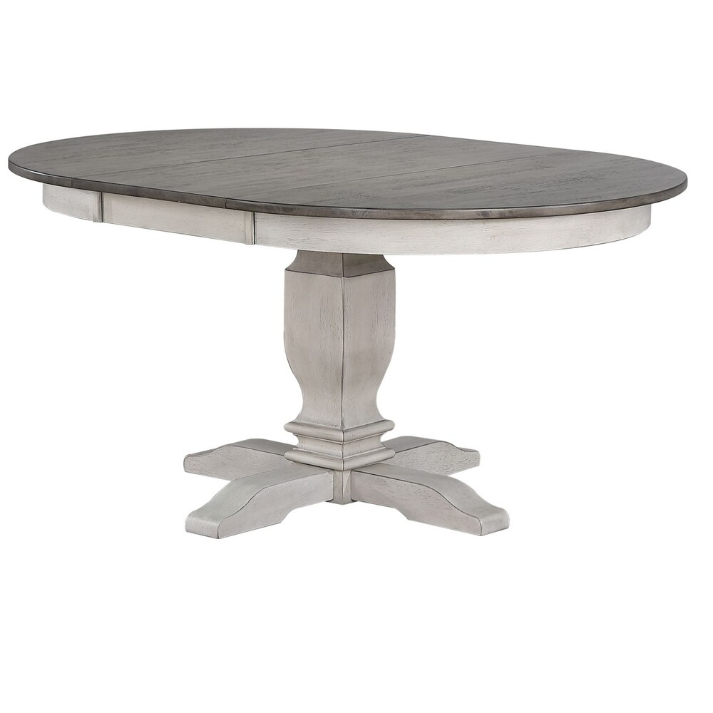 The Gray Barn Avalon Round Transitional Dining Table in Ash and Stormy White