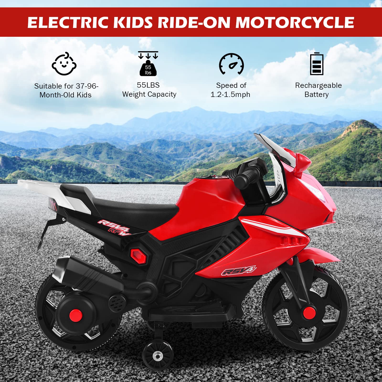 Kids Ride on Motorcycle, Toddler 6V Electric Battery Powered Motorbike