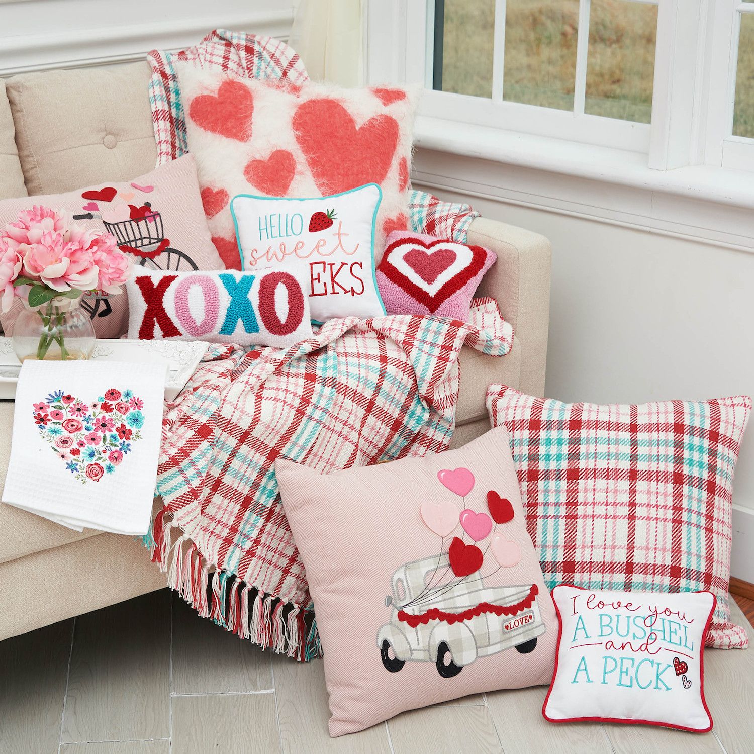 CandF Home Love Struck Plaid Valentine's Day Throw Pillow