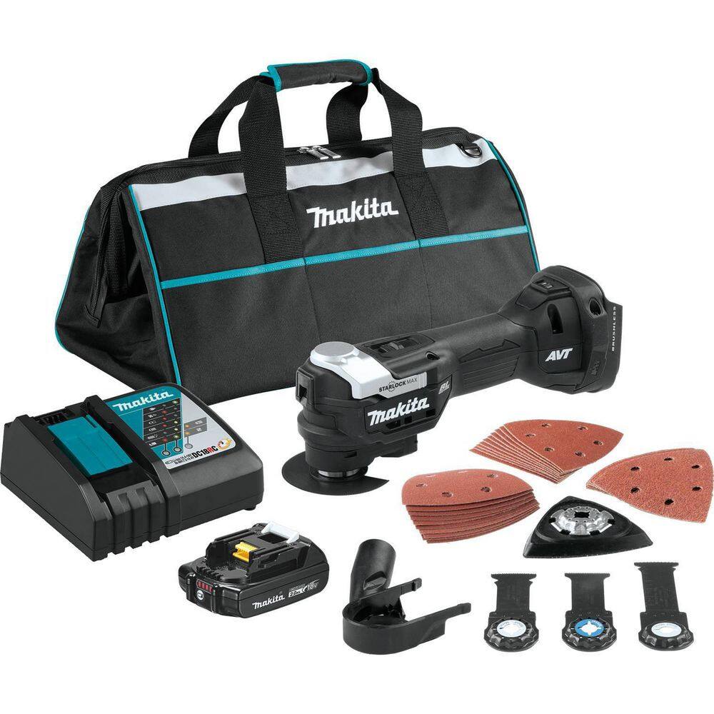 Makita 18V LXT Lithium-Ion Sub-Compact Brushless Cordless StarlockMax Oscillating Multi-Tool Kit (2.0Ah) XMT04R1B