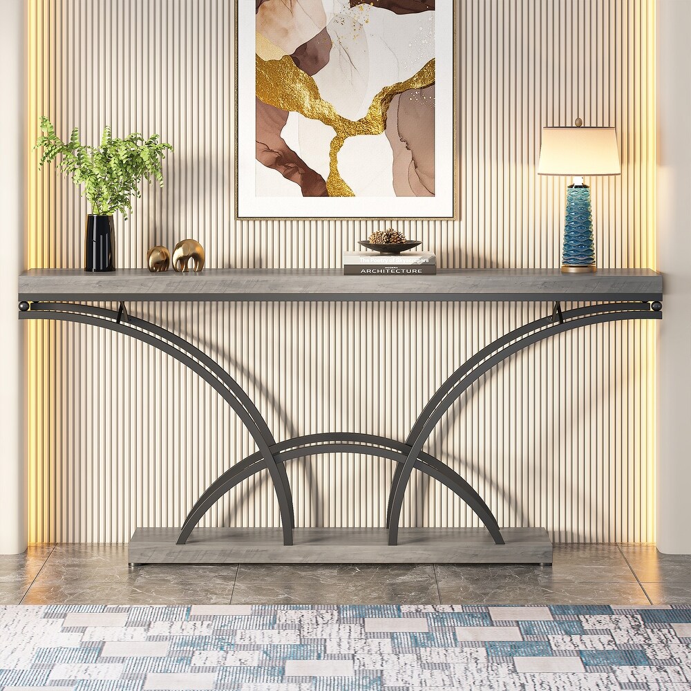 70.9'' Faux Marble Console Sofa Table with Half Moon Shaped Metal Legs for Entryway  Accent Tables for Living Room