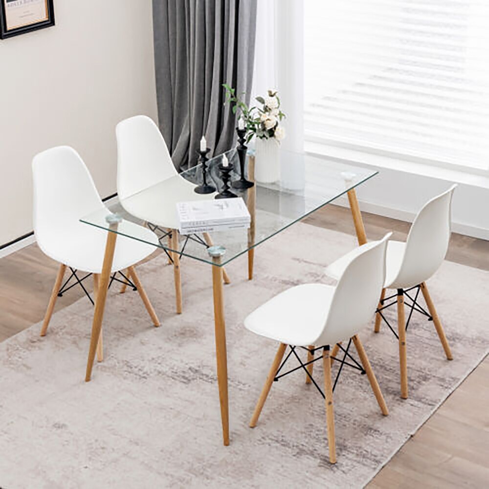 Gymax 5 Pieces Dining Table Set for 4 Rectangle Glass Table   4 Modern