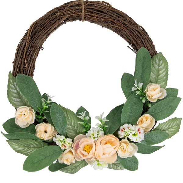 14 Mini Peach Rose Half Floral Spring Wreath