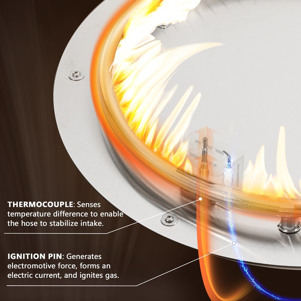 COSIEST Outdoor Round Propane Fire Pit w Wind Guard and Fire Glass