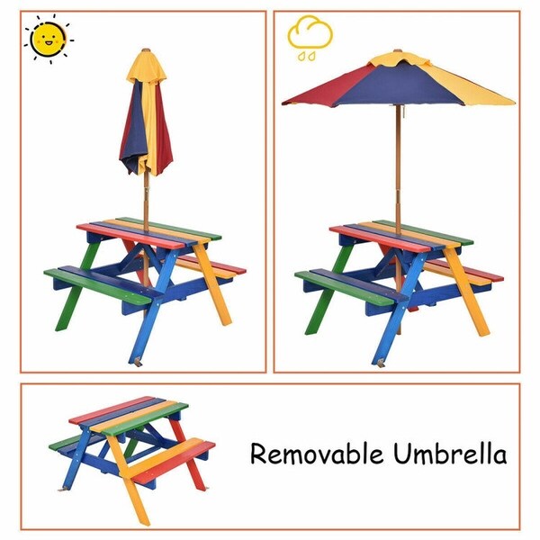 4-Seat Outdoor Kids Picnic Table Bench Set with Removable Umbrella - Overstock - 37612627