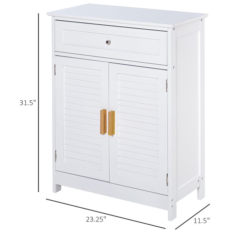 Kleankin Bathroom Storage Cabinet with Double Shutter Door and Drawer Toilet Vanity Cabinet Narrow Organizer White