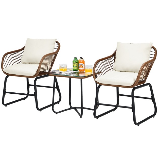 Tangkula 3 Pieces Outdoor Furniture Set Patio Bistro Set W 2 Armchairs amp Tempered Glass Table White turquoise red