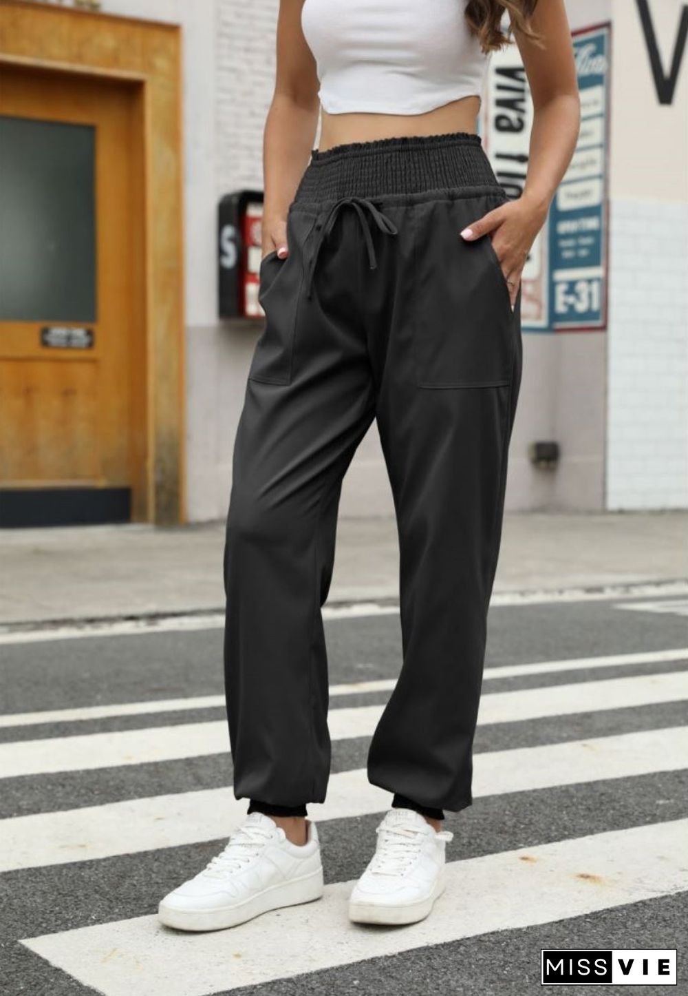 Shirred Waist Jogger Pants