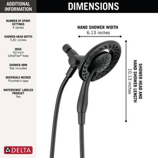 Delta In2ition 4-Spray Patterns 1.75 GPM 6.13 in. Wall Mount Dual Shower Heads in Matte Black 75486CBL