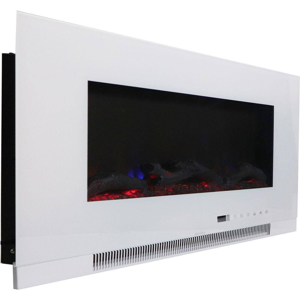 Cambridge 50 in. Wall-Mount Electric Fireplace in White with Multi-Color Flames and Driftwood Log Display CAM50WMEF-2WHT