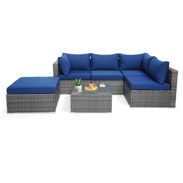 Gymax 6PCS Patio Rattan Sectional Sofa Set Conversation Furniture Set