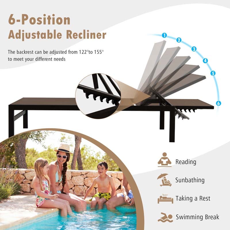 Quick-drying Fabric Sun Lounger for Pool Deck Patio Beach Lawn, 6-Position Aluminium Outdoor Chaise Lounge Chair