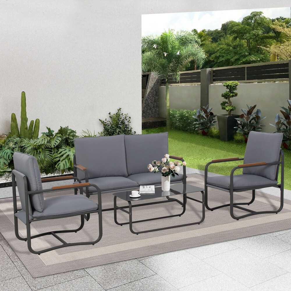 Royalcraft Outdoor 4 Pcs Metal Conversation Set with Cushions   4 Piece Set