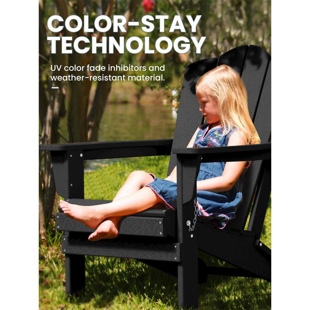 JEAREY HDPS Classic Black Folding Plastic Adirondack Chair