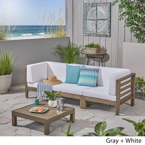 Oana Outdoor 3Seater Acacia Wood Sectional Sofa Set with Coffee Table by Christopher Knight Home