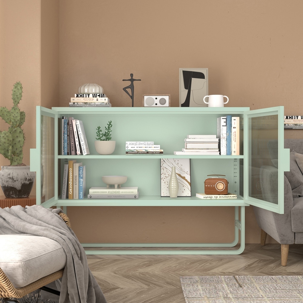 Storage Cabinet with 2 Glass Doors and Shelf