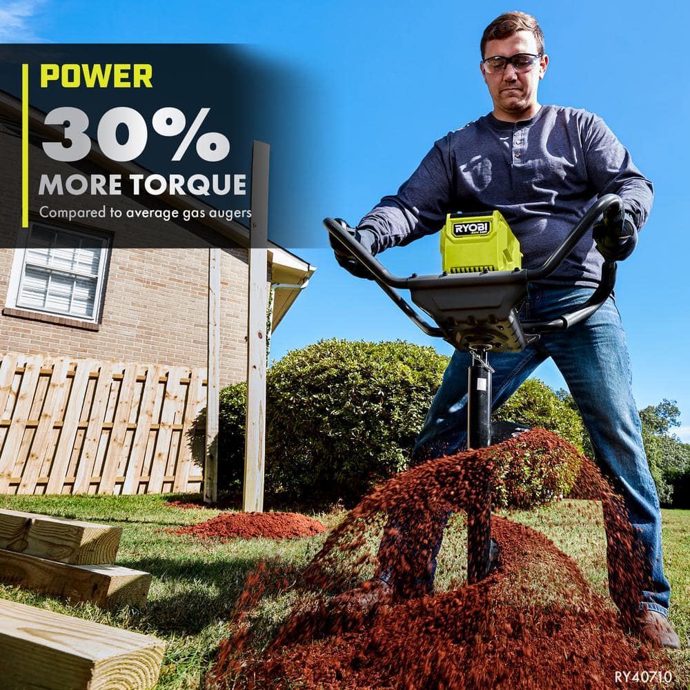 RYOBI 40V HP Brushless Cordless Earth Auger with 8 in. Bit with 4.0 Ah Battery and Charger RY40710