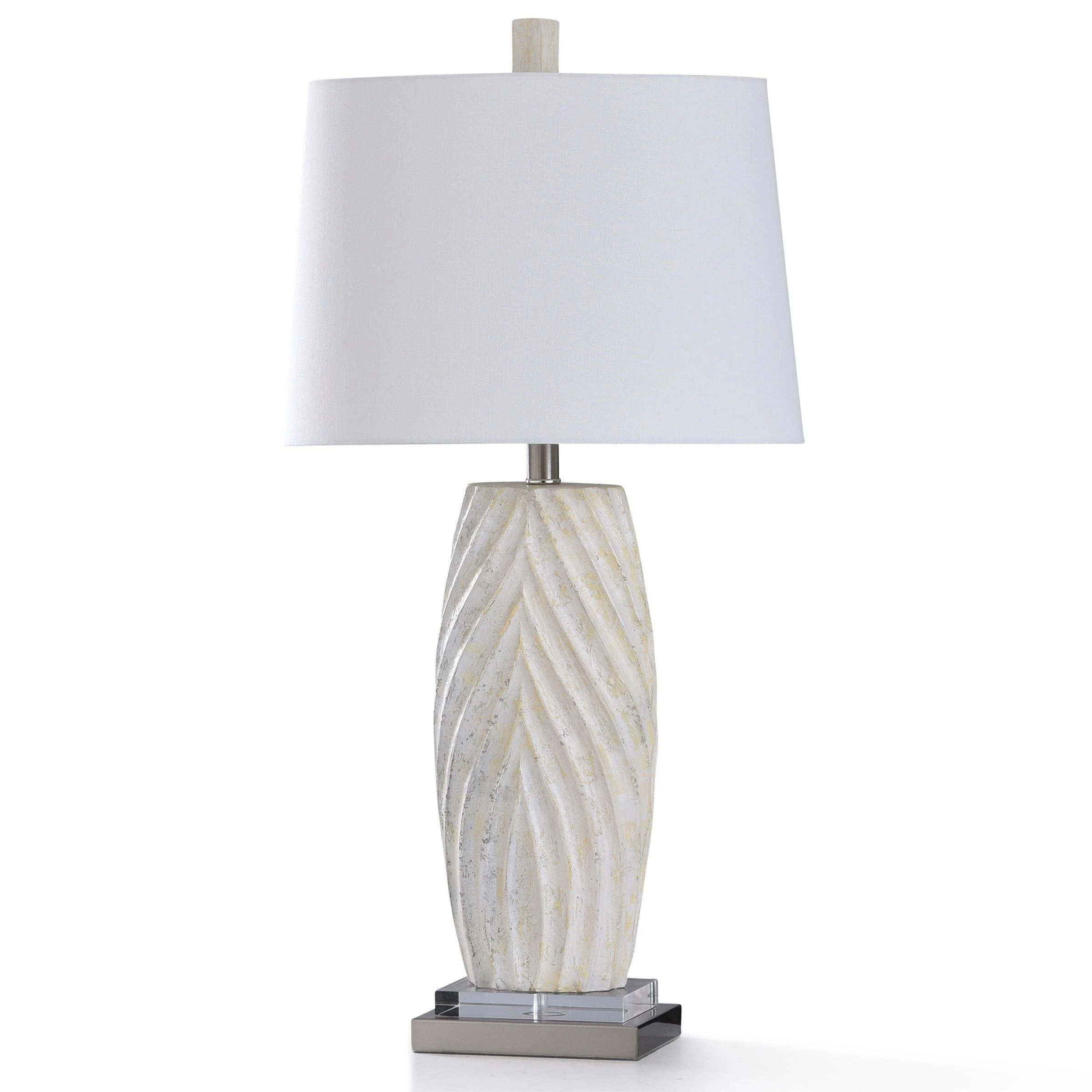 StyleCraft Brie Brushed Steel Metal and Clear Crystal and White Sand Painted Resin Table Lamp