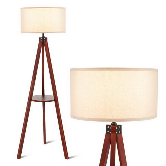 Costway 72548931 Tripod Floor Lamp Wood Standing L...