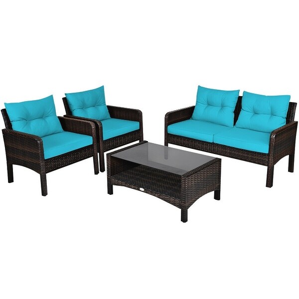 4 pcs Patio Furniture Set with Glass Top Coffee Table - 42.5