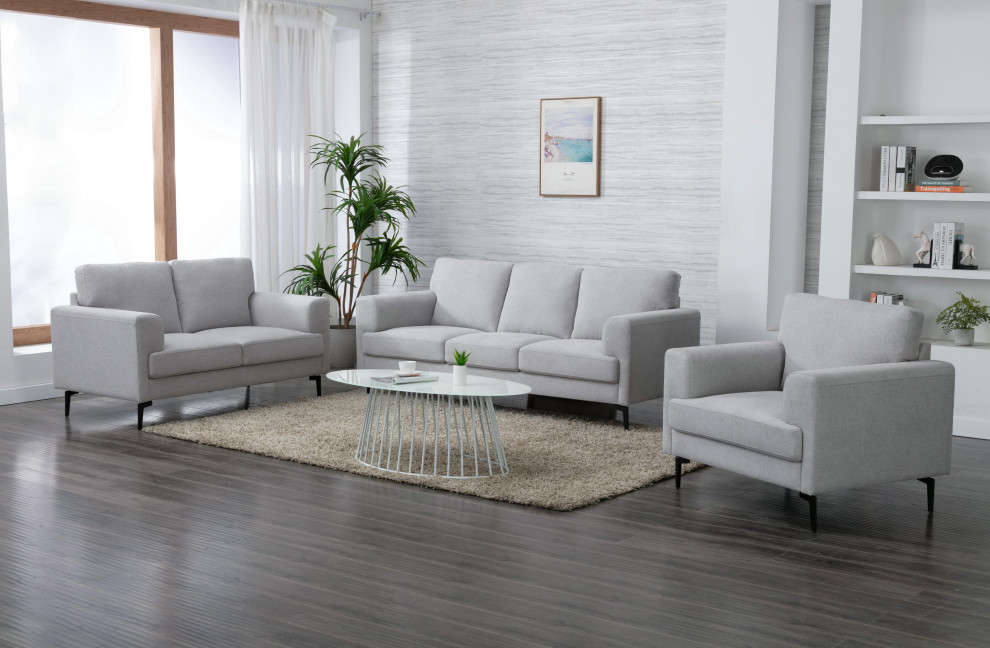 ACME Kyrene Linen Fabric Upholstery Sofa with Loose Back in Light Gray   Midcentury   Sofas   by Acme Furniture  Houzz