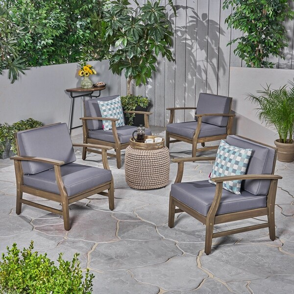 Perla Outdoor Acacia Wood Club Chair with Cushion (Set of 4) by Christopher Knight Home