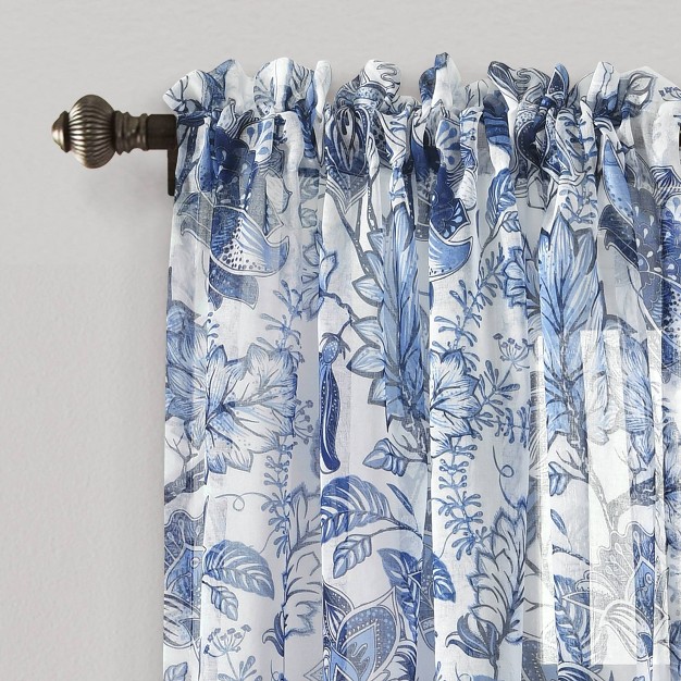 Sheer Cynthia Jacobean Curtain Panels Blue Lush D cor