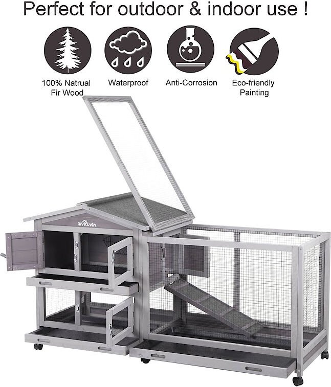 Aivituvin 33.5-in Indoor and Outdoor Ashpalt Roof Wheeled Rabbit Hutch