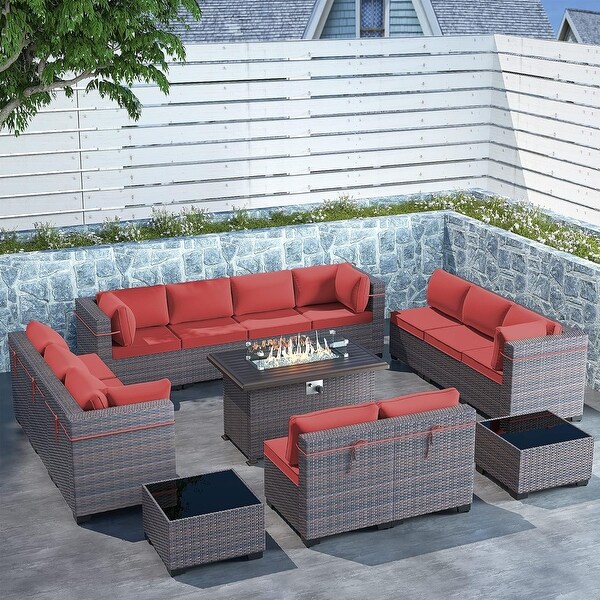 Outdoor Sectional Conversation Sofa Set with Firepit Coffee Table Cushions