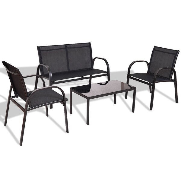 4 pcs Patio Furniture Set with Glass Top Coffee Table - 42.5