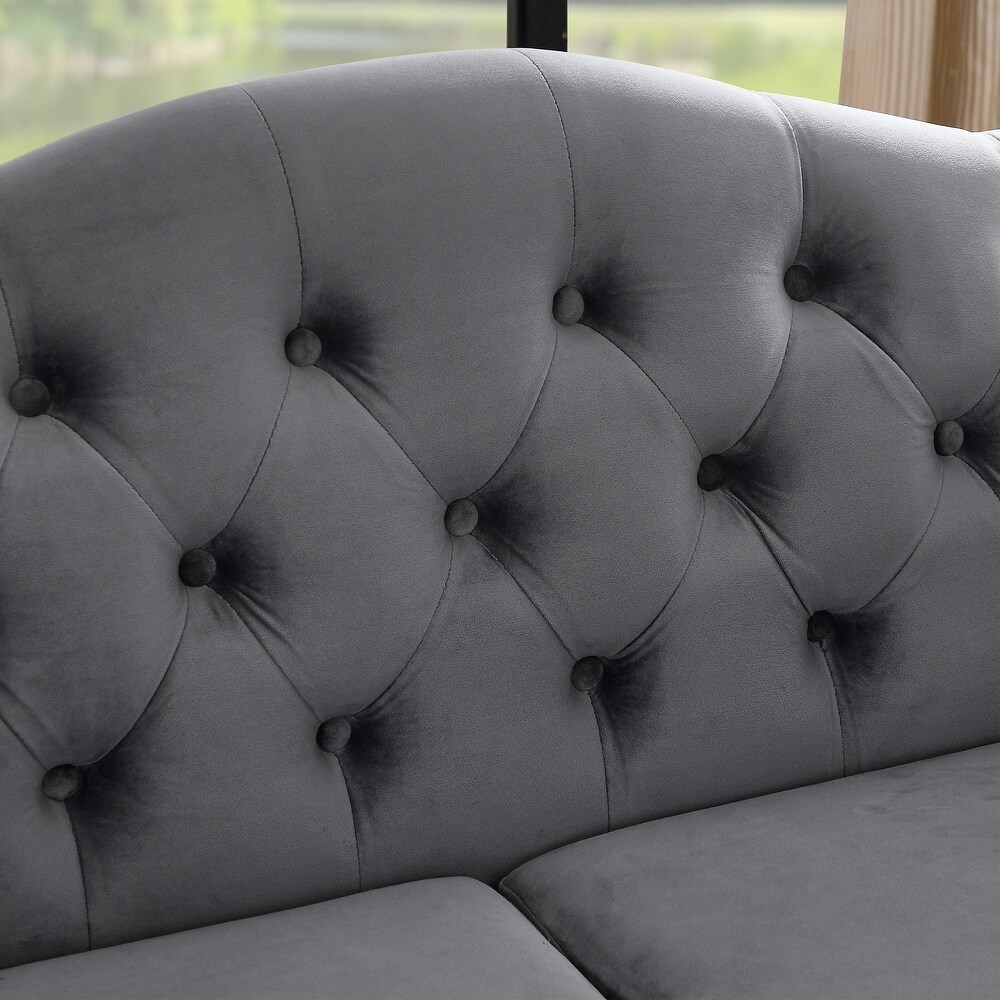 Velvet Upholstered Chesterfield Sofa Set w/Nailhead Tufted Back Sectional Sofa Set w/Flared Arms for Livingroom