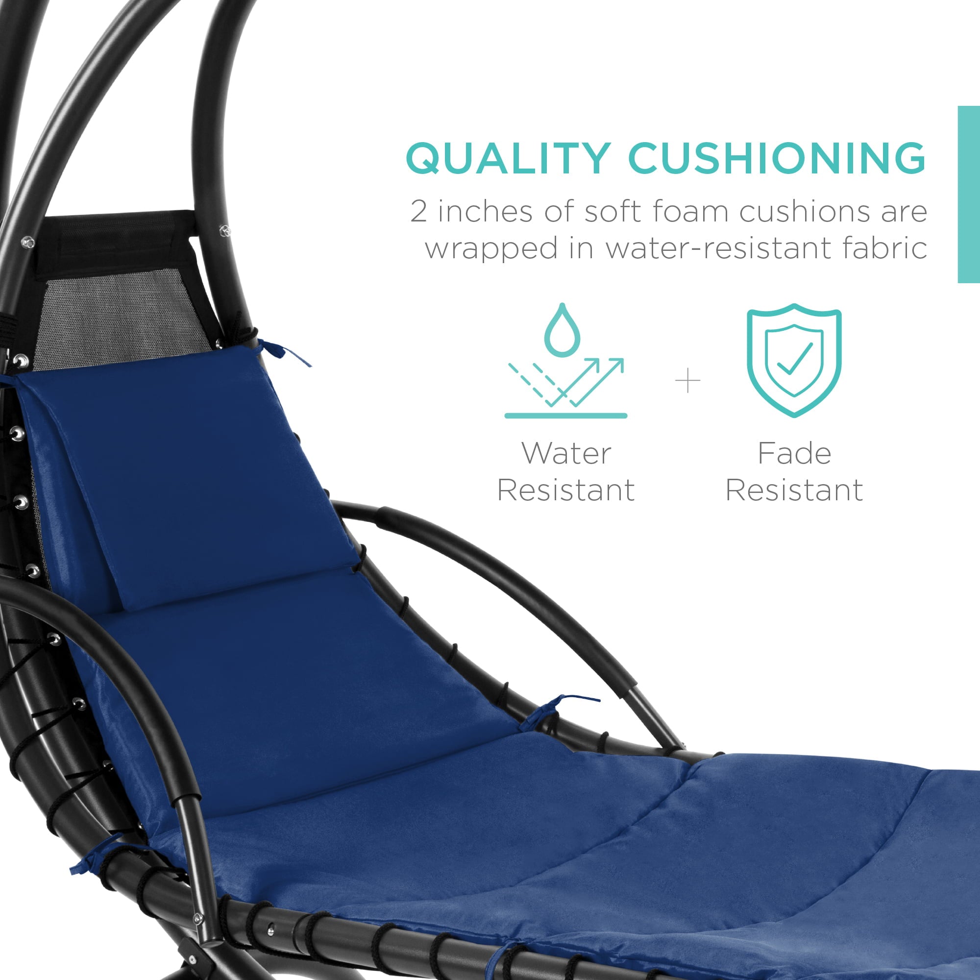 Best Choice Products Hanging Curved Chaise Lounge Chair Swing for Backyard, Patio w/ Pillow, Shade, Stand - Navy Blue