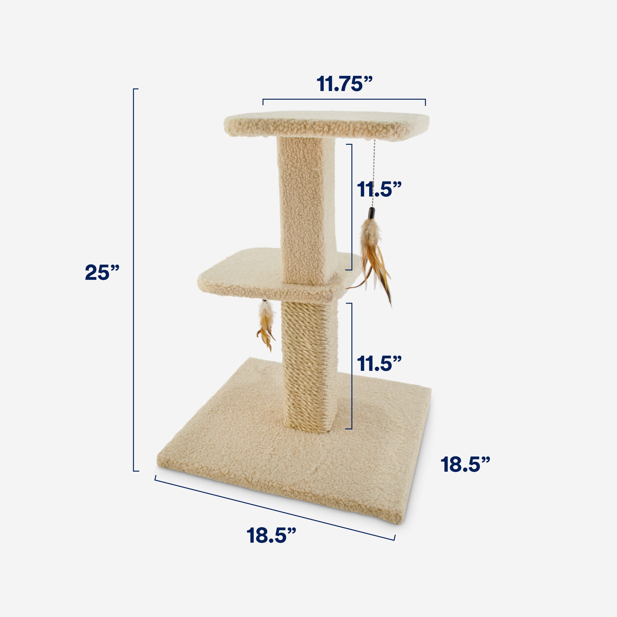 EveryYay Lookout Loft 2-Level Cat Tree with Scratch Posts  Toys， 18.25 L X 18.25 W X 25 H