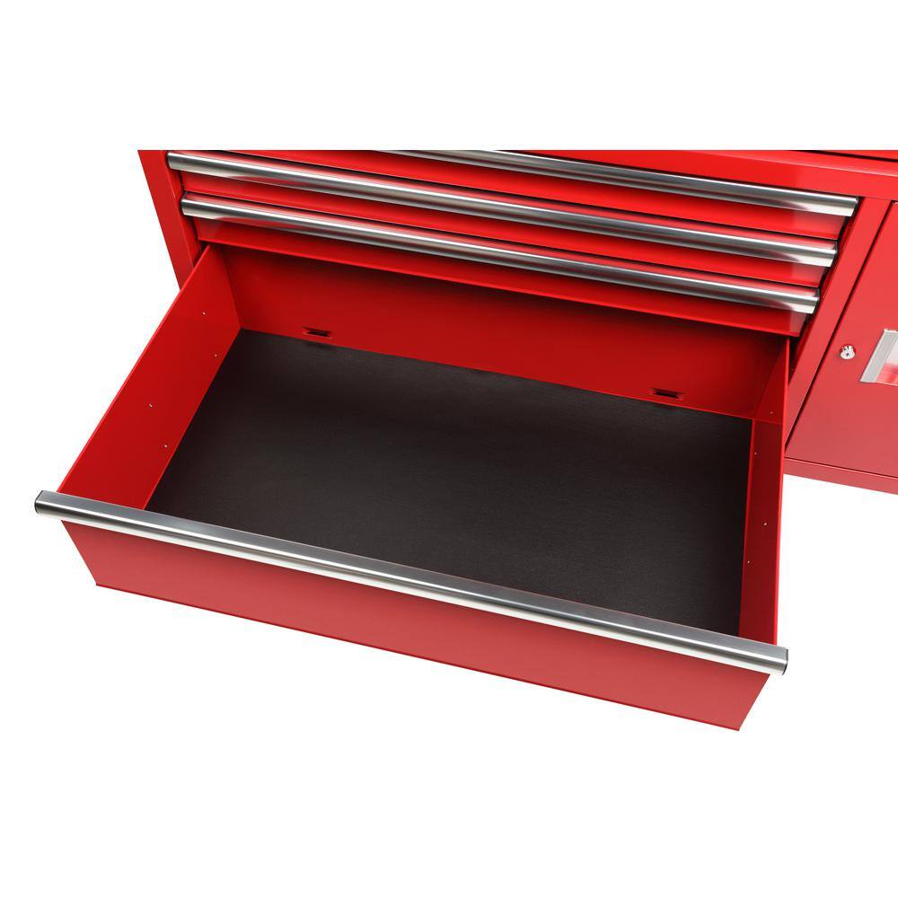 Husky 56 in. W x 25 in. D Standard Duty 5-Drawer 1-Door Mobile Workbench Tool Chest with Solid Wood Top in Gloss Red H56MWC5GRXD