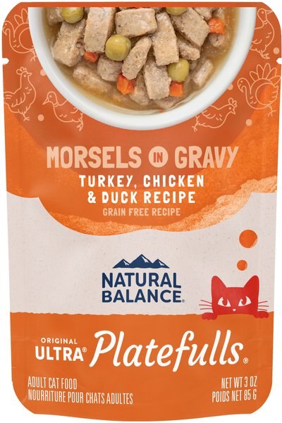 Natural Balance Platefulls Turkey， Chicken and Duck Formula in Gravy Grain-Free Cat Food Pouches