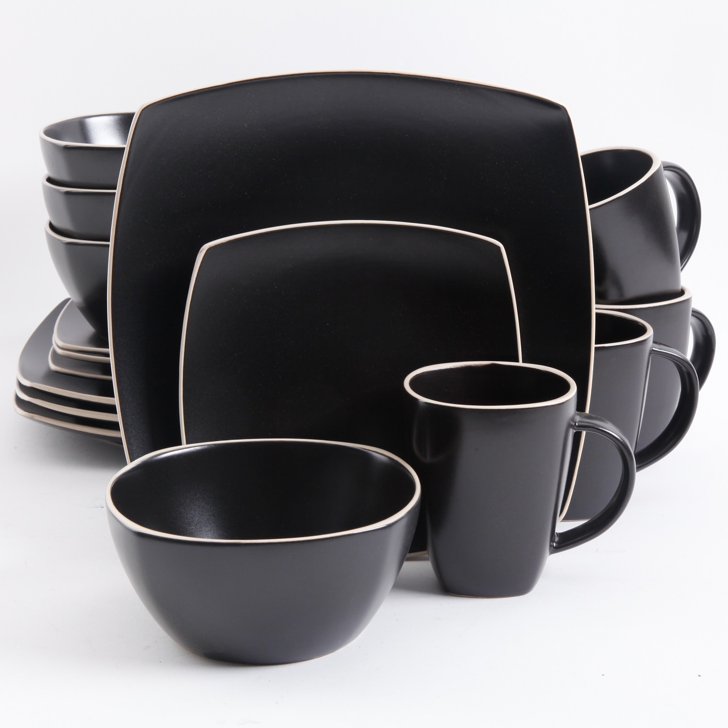 Gibson Home Soho Lounge Square 16 Pieces Dinnerware Set Matte Black  Crowdfused