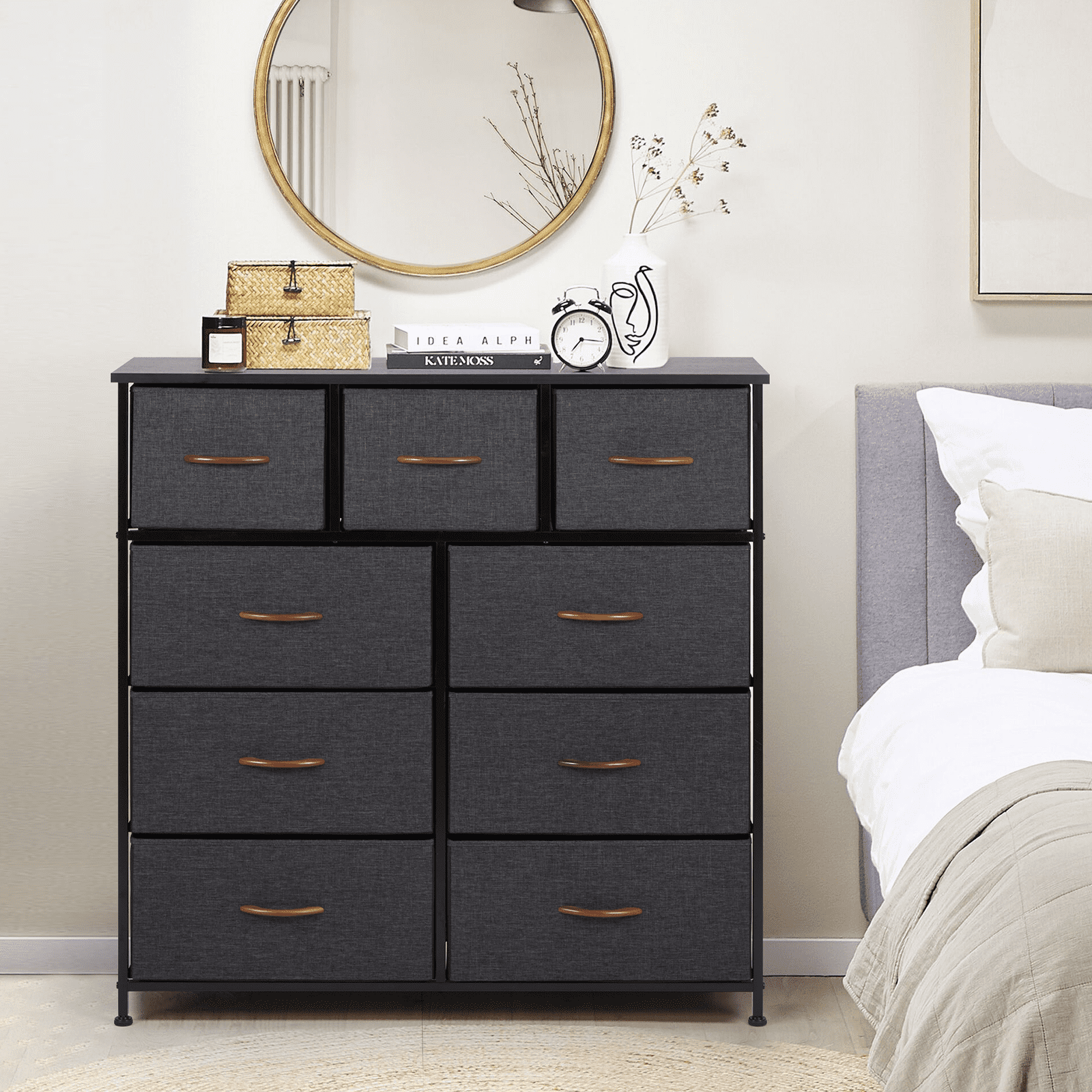 AVAWING Dresser with 9 Drawers, Dresser for Bedroom with Drawers, Vertical Storage Tower, Fabric Dresser Tower for Closets,Bedroom, Hallway- Sturdy Steel Frame