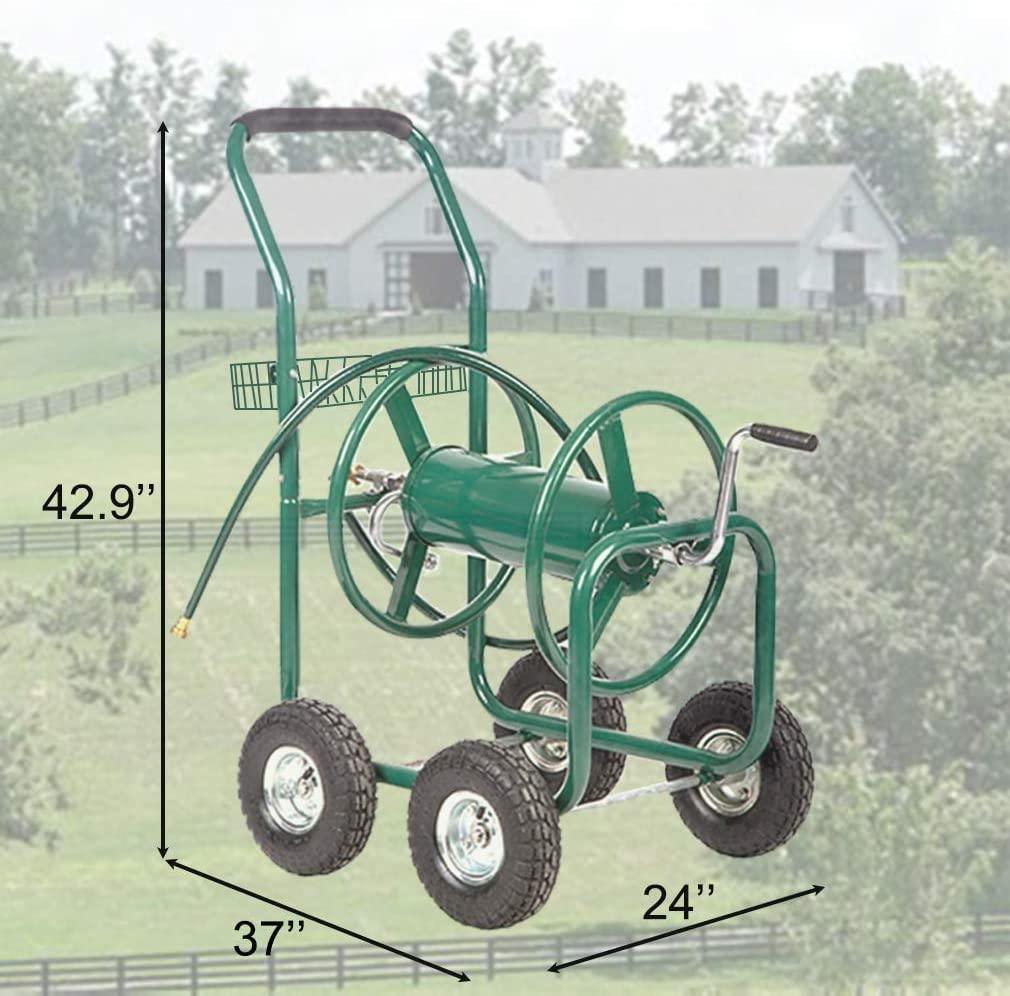 YRLLENSDAN Garden Hose Reel Cart with Wheels， Holds 300-Feet of 5/8