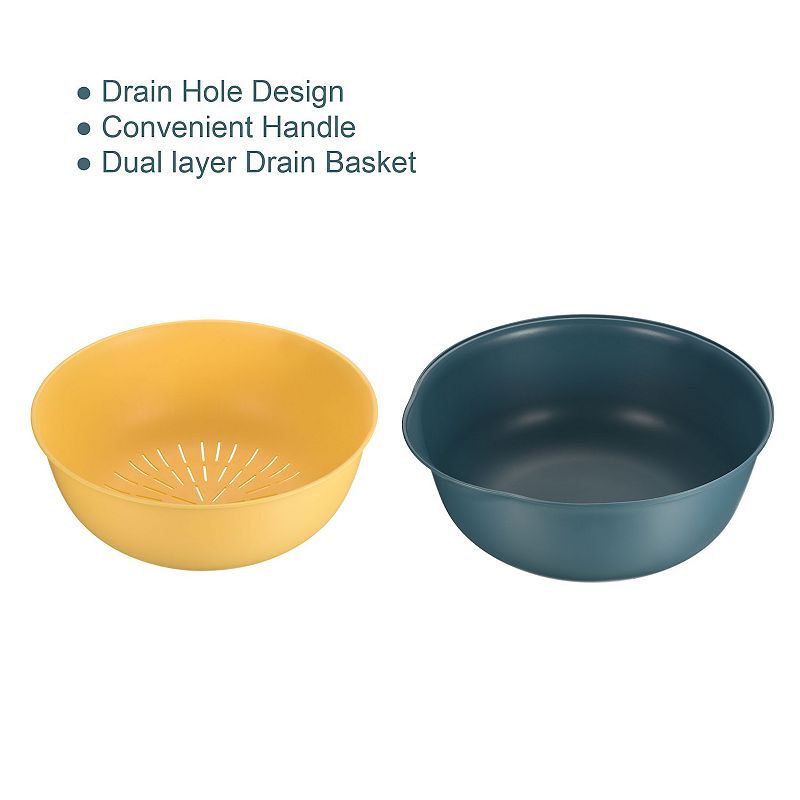 Colander with Bowl Set 2PCS， Plastic Food Strainer Washing Basket