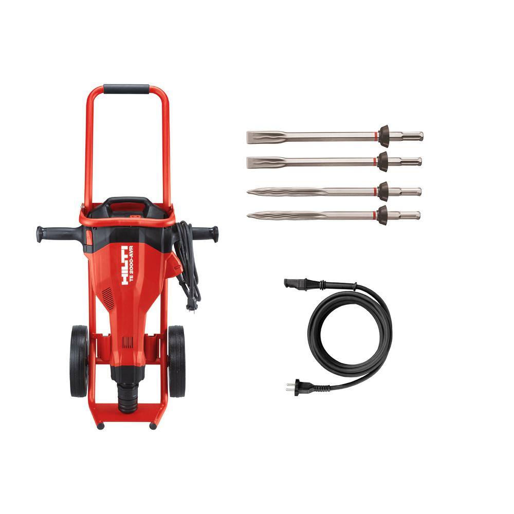 Hilti 15 Amp 120 Volt 1 in. TE 2000-AVR Polygon Demolition Jack Hammer Concrete Breaker Kit with Trolley Cord and 4 Chisels 3578530