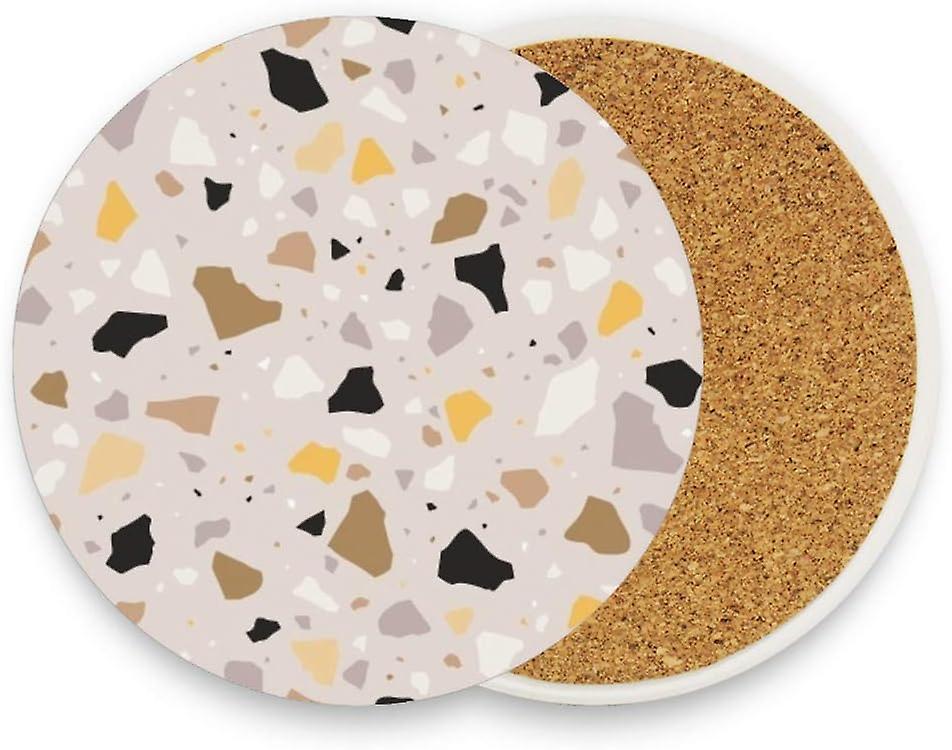 Printed Round Modern Terrazzo Pattern Ceramic Coasters With Cork-backed For Coffee Drink Cup Mat Absorbent Stone Coaster Set Of 1/2/4