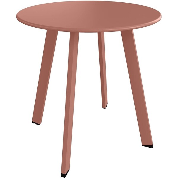 Indoor and Outdoor Steel Side Table，WeatherResistant Round End Table with Square Feet，Small Accen Table Great for Patio