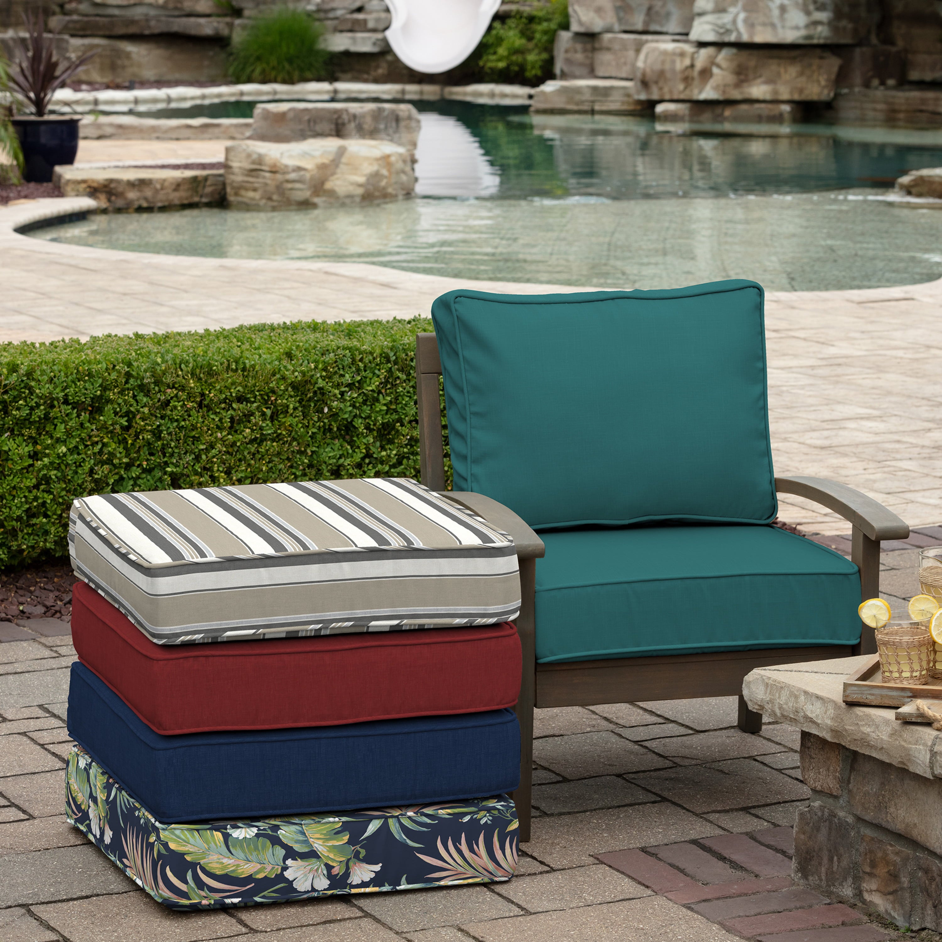 Arden Selections ProFoam Performance Outdoor Deep Seating Cushion Set 24 x 24， Peacock Blue Green Texture