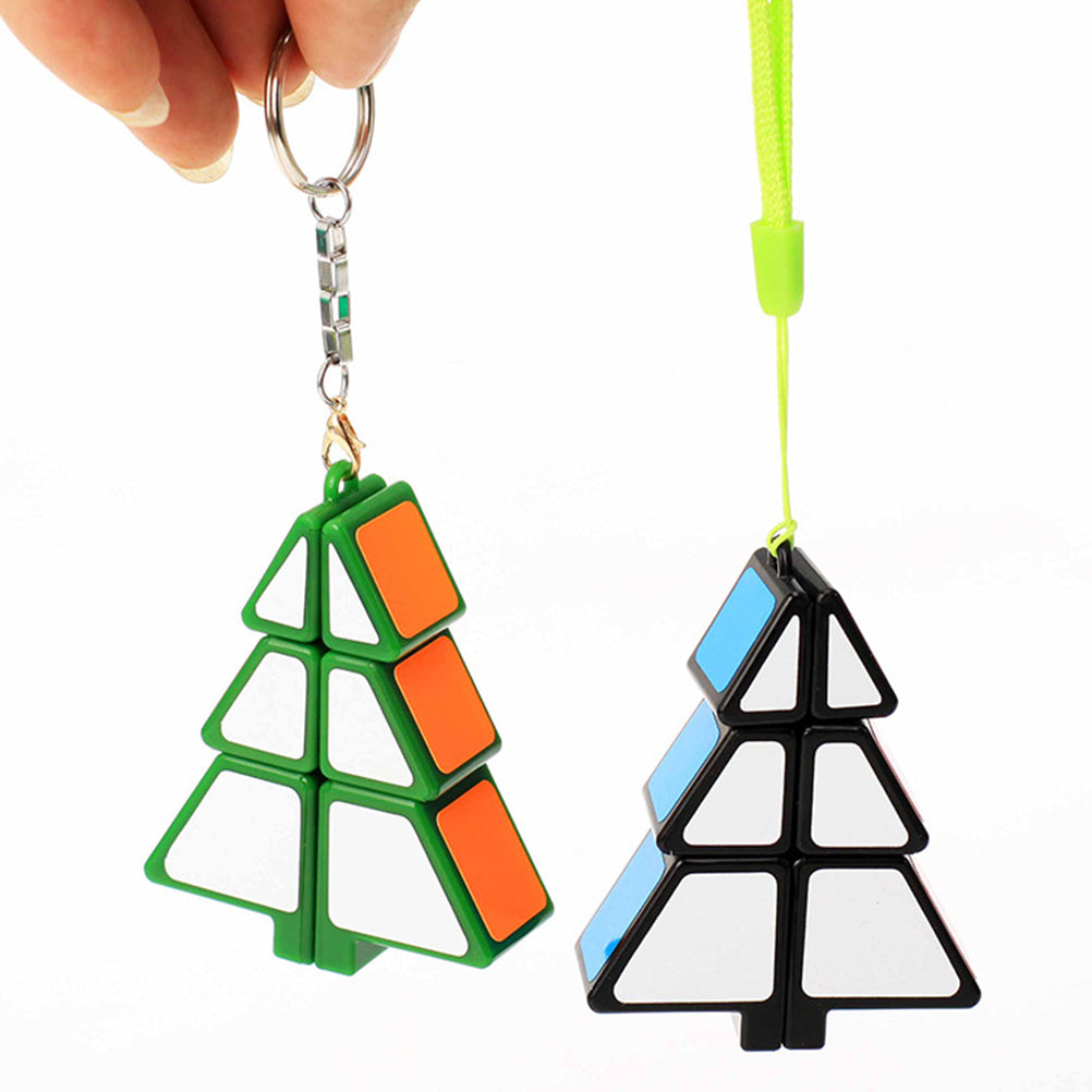 HEMOTON 2pcs Christmas Tree Shape Cube Fun Magic Cubes Educational Toys Christmas Gift for Children Kids (Black+Green)