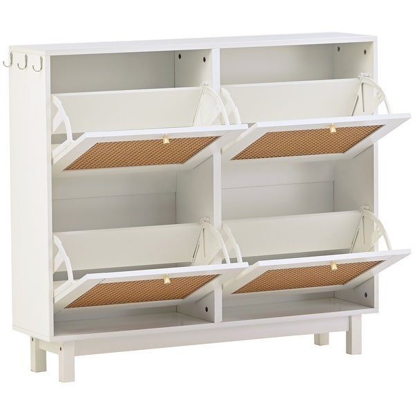 Boho White 2-Tier Entryway Shoe Cabinet with 4 Flip Drawers