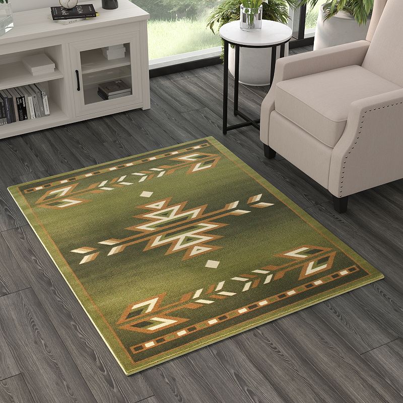 Masada Rugs Masada Rugs Southwest 4'x5' Native American Area Rug in Green